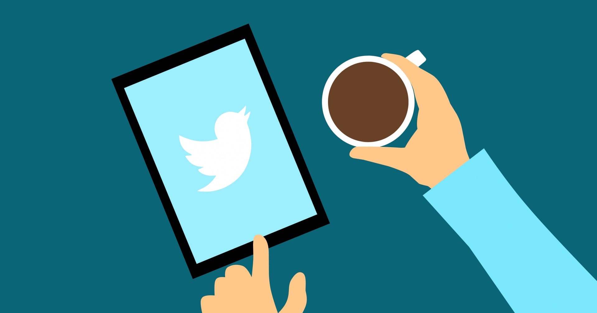 iPad aperto su Twitter con una tazza di caffè 